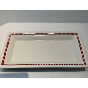 Vintage JM Smucker Red and White Rectangular Stoneware 14" Loaf Bread Platter